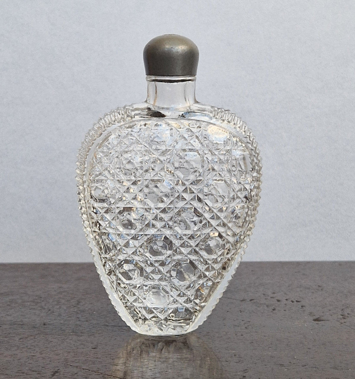 Antique Victorian Pressed Glass Heart Perfume Bottle Pocket Scent Flask Original Cap