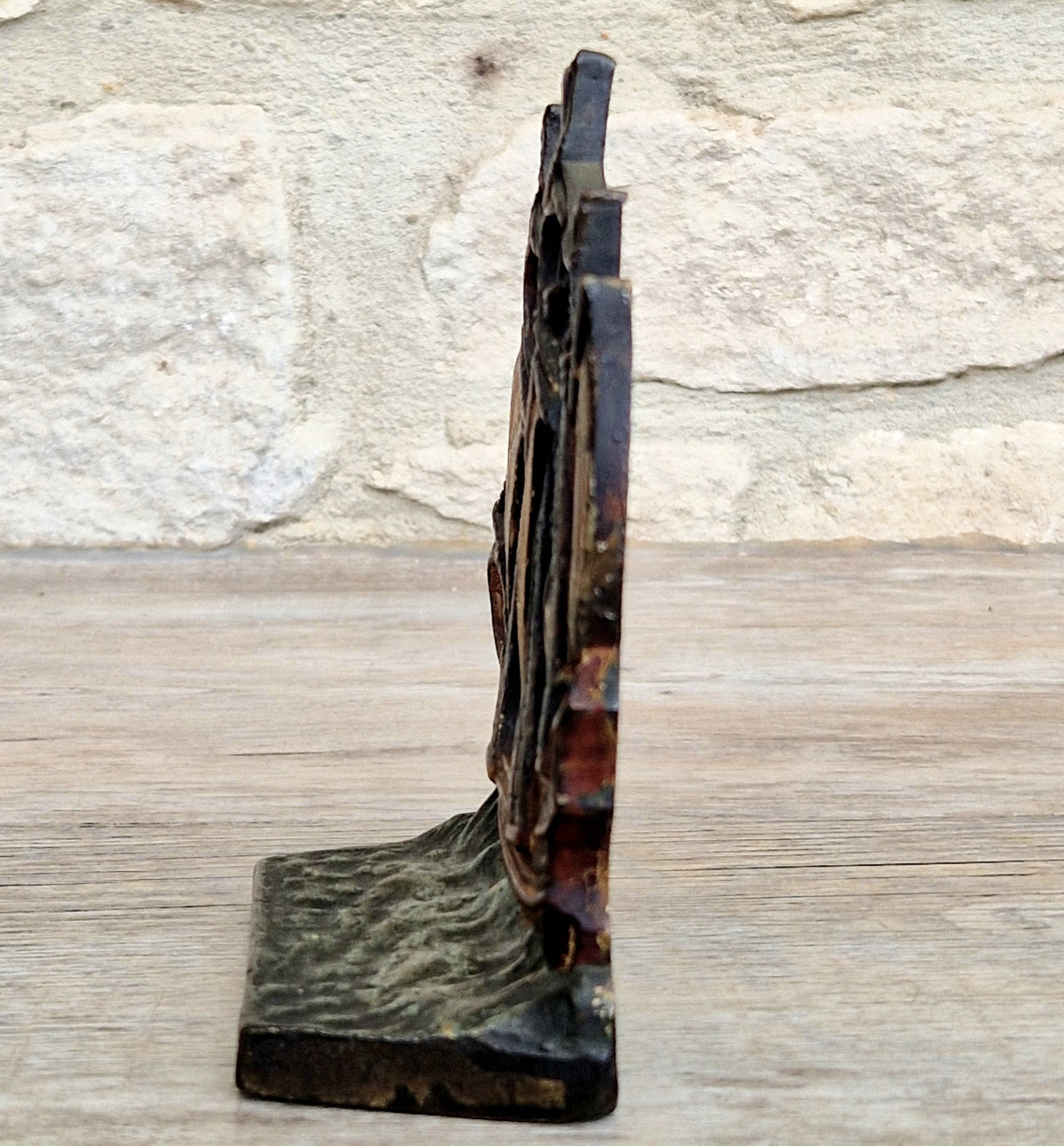 1920s Antique Sand Cast Bronze Mayflower Ship Bookend Paperweight Pattern 110 Original Paint