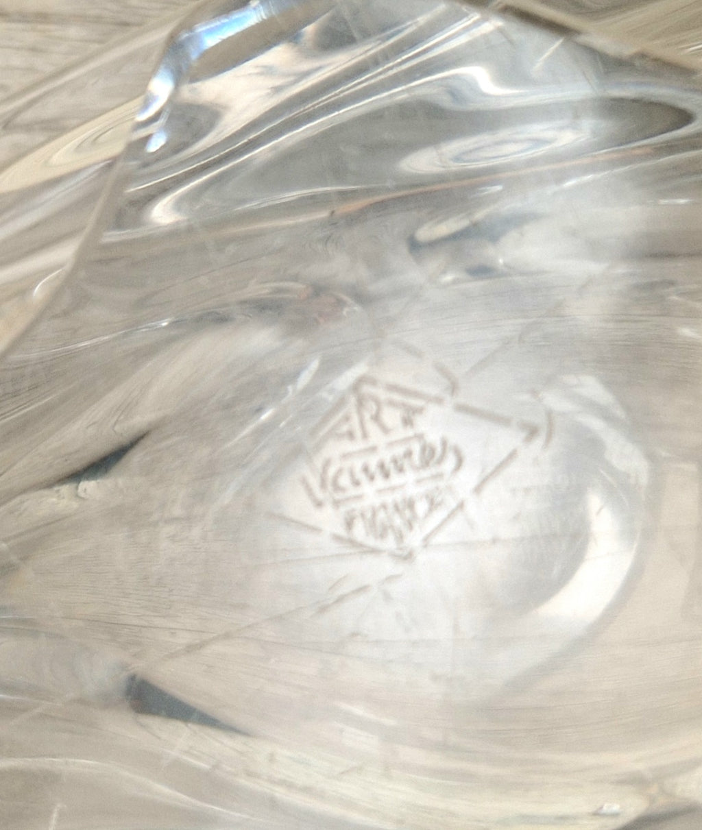 Vintage Art Vannes France Signed Lead Crystal Centerpiece | 1950s Mid Century Modern Biomorphic Freeform Sculptural Glass Bowl