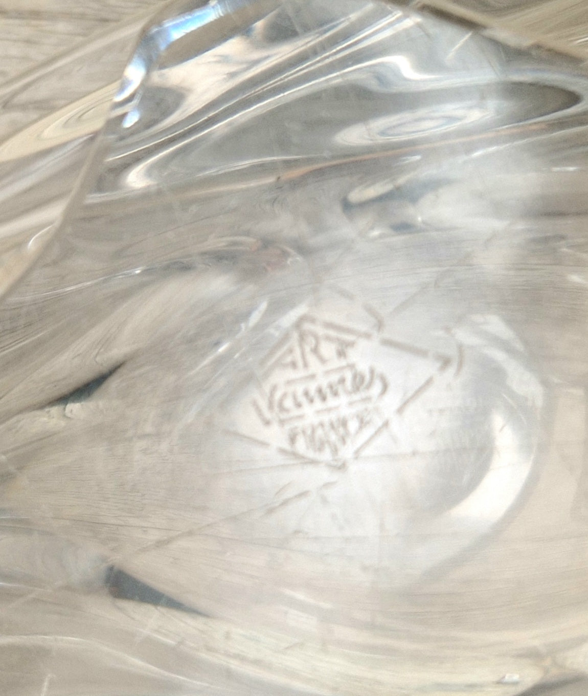 Vintage Art Vannes France Signed Lead Crystal Centerpiece | 1950s Mid Century Modern Biomorphic Freeform Sculptural Glass Bowl