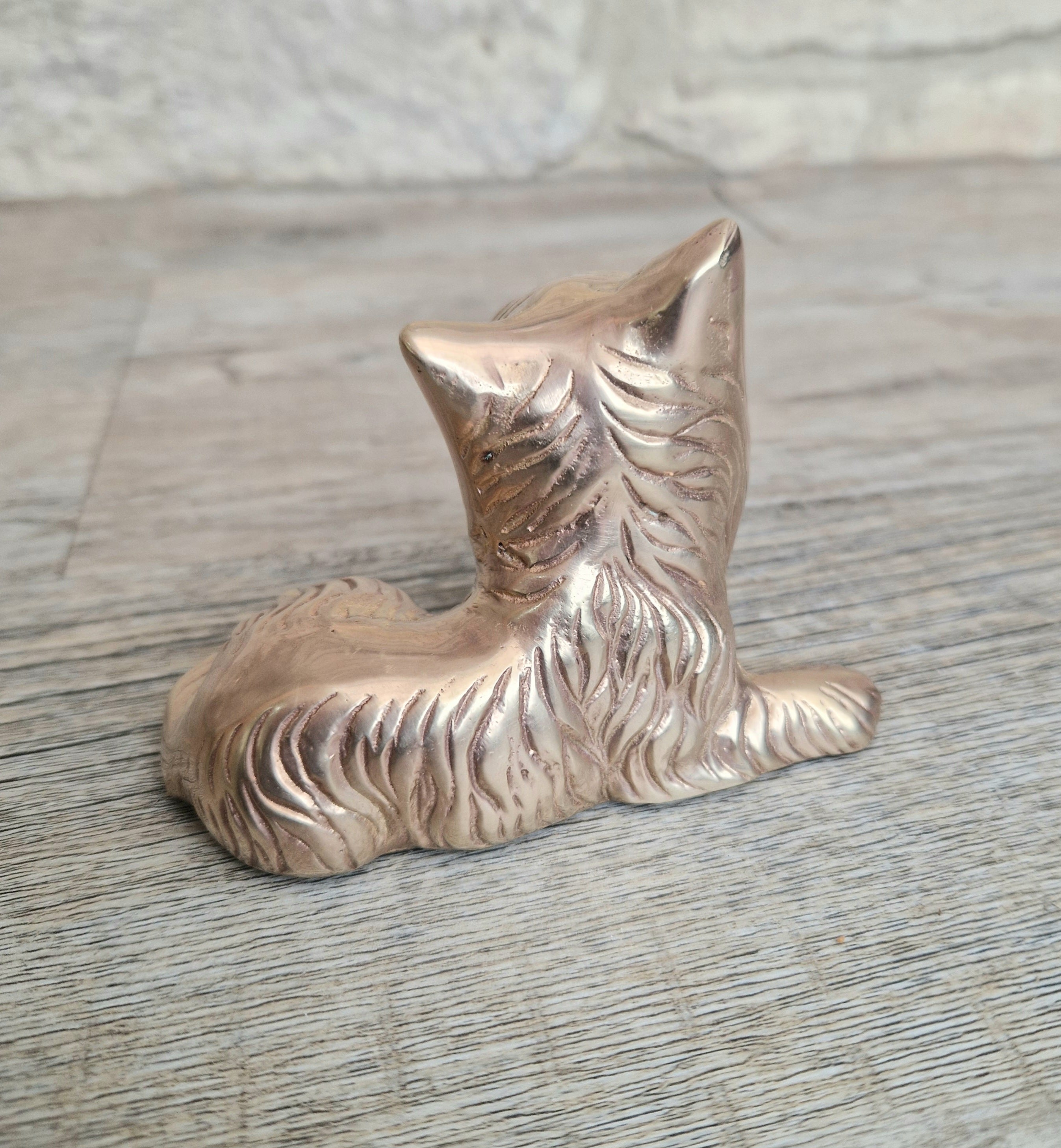 Vintage Solid Brass Yorkshire Terrier Figure Ornament 10cm