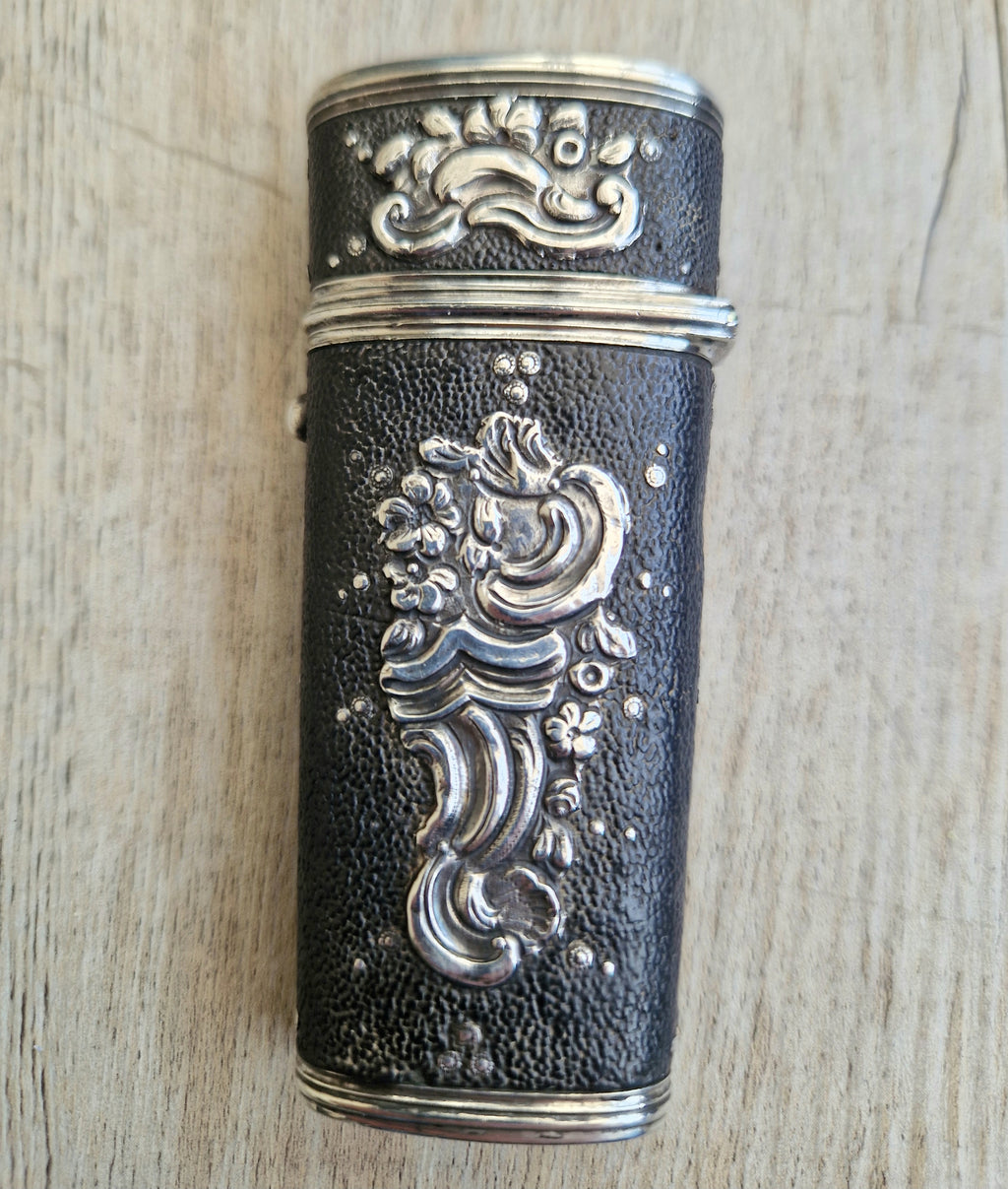 18th Century Etui French Black Shagreen & Silver Necessaire Case Rare Early Example