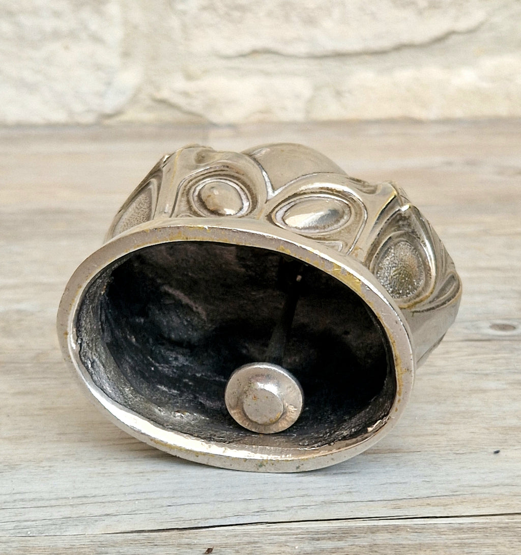 Antique Art Nouveau Silvered Bronze Large Ornate Decorated Table Bell