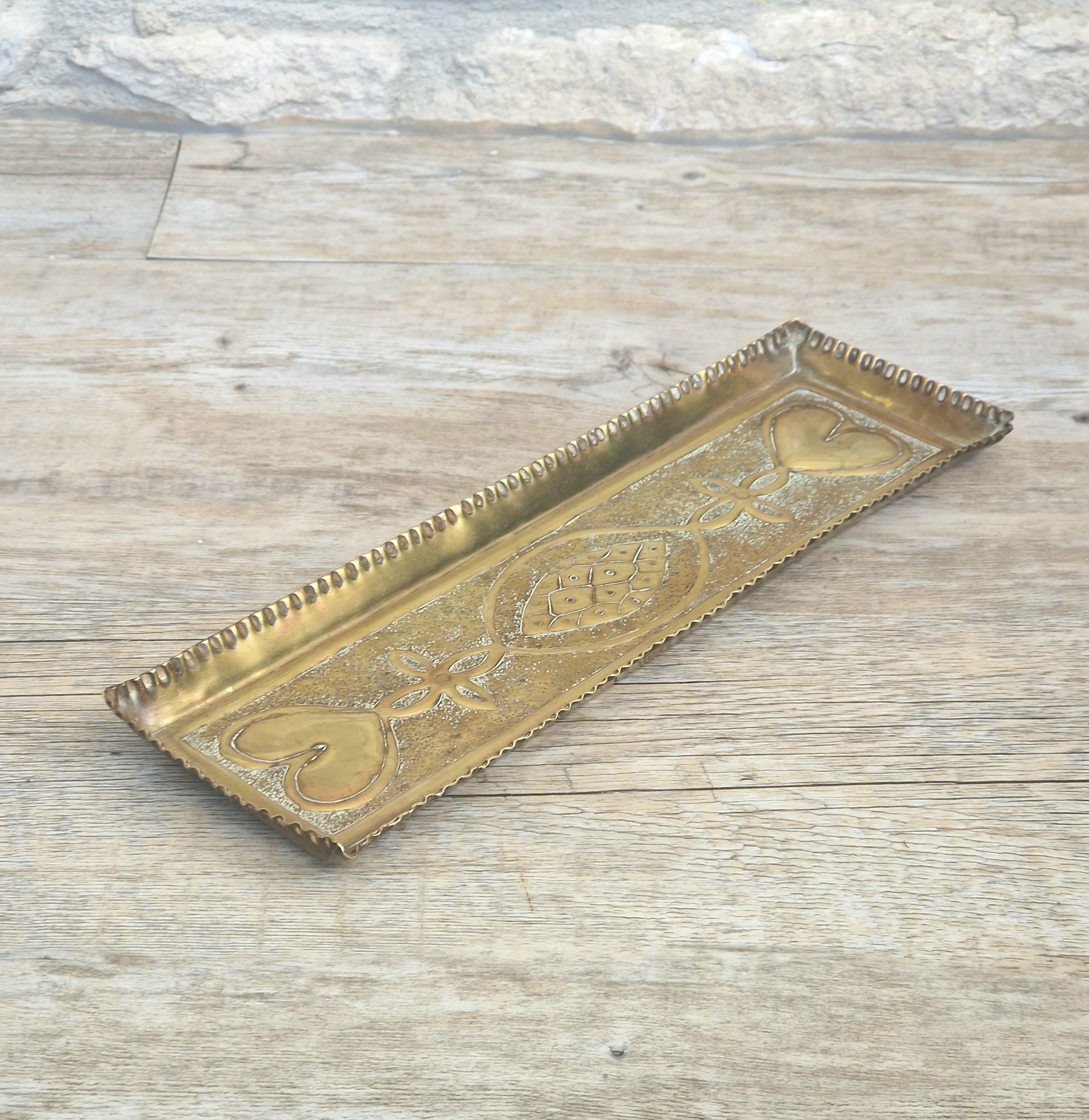 Antique Glasgow School Brass Pen Tray Margaret Gilmour Style Arts & Crafts Art Nouveau Tray