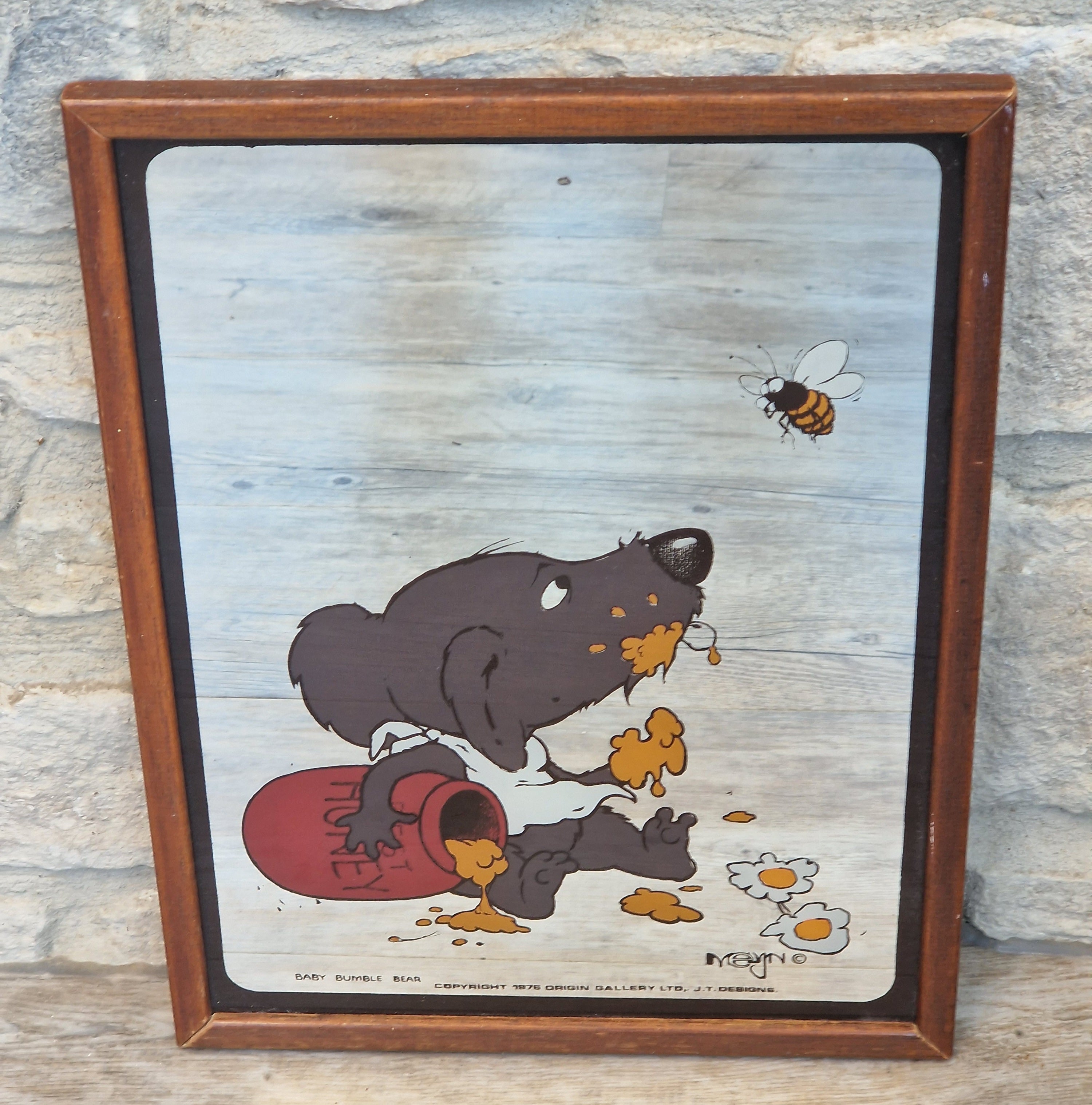 Vintage 1976 Baby Bumble Bear Printed Wall Mirror Retro Nursery Art 32cm x 24.5cm