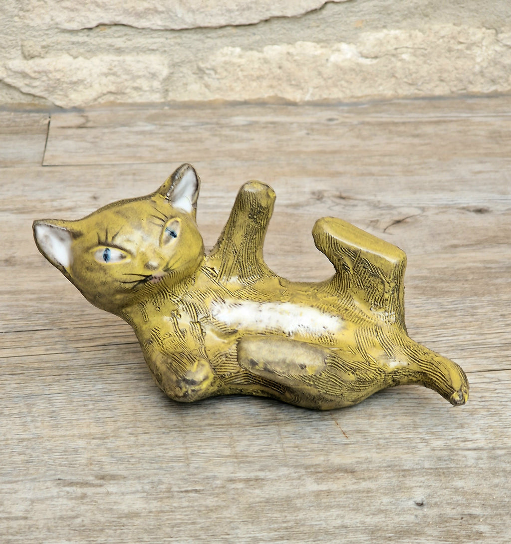 Vintage Mid-Century Upsala Ekeby Swedish Pottery Cat Figurine By Dorothy Clough 1956-67.