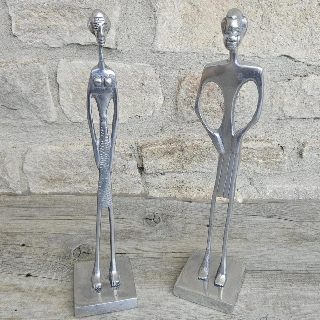 2 Aluminium Dogon Style Brass Art Figure Tall Skinny African Elongated Man 31cm Tall Lightweight