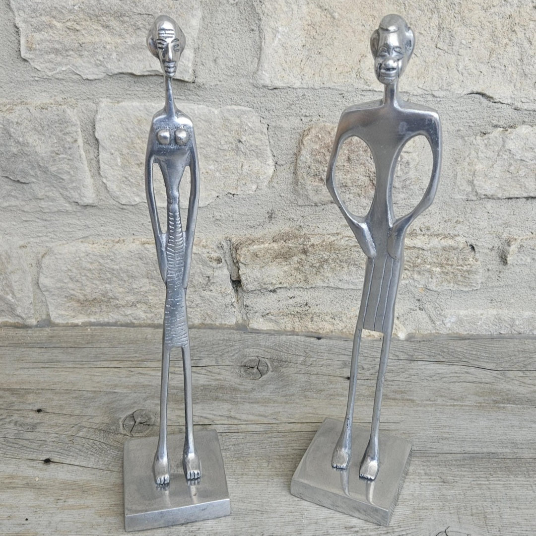 2 Aluminium Dogon Style Brass Art Figure Tall Skinny African Elongated Man 31cm Tall Lightweight