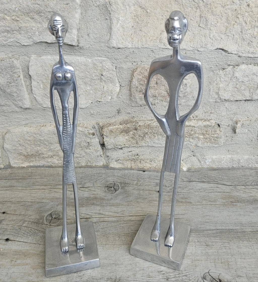 2 Aluminium Dogon Style Brass Art Figure Tall Skinny African Elongated Man 31cm Tall Lightweight