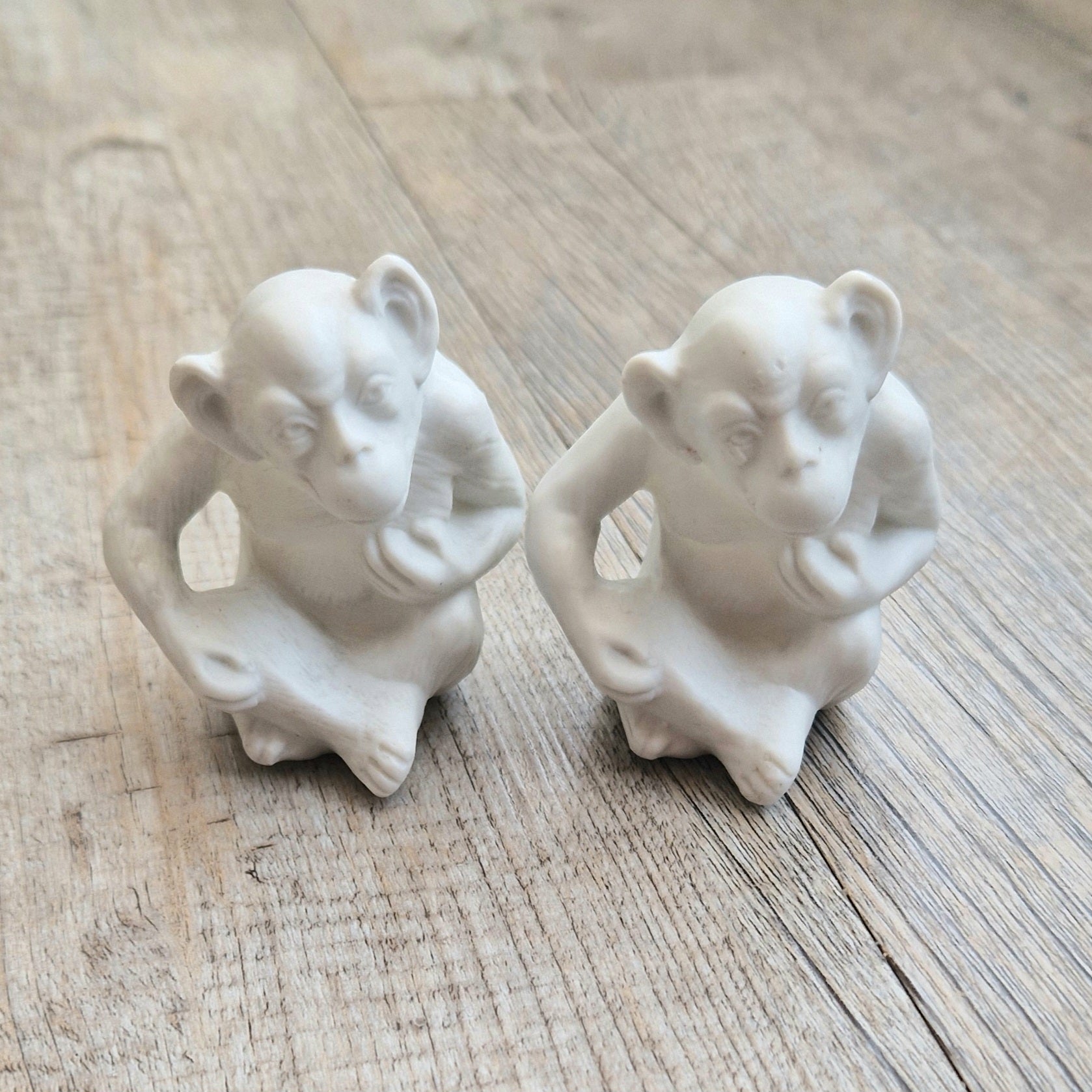 Antique Parian Ware Chimpanzee Match Holders: Stamped Germany 1859