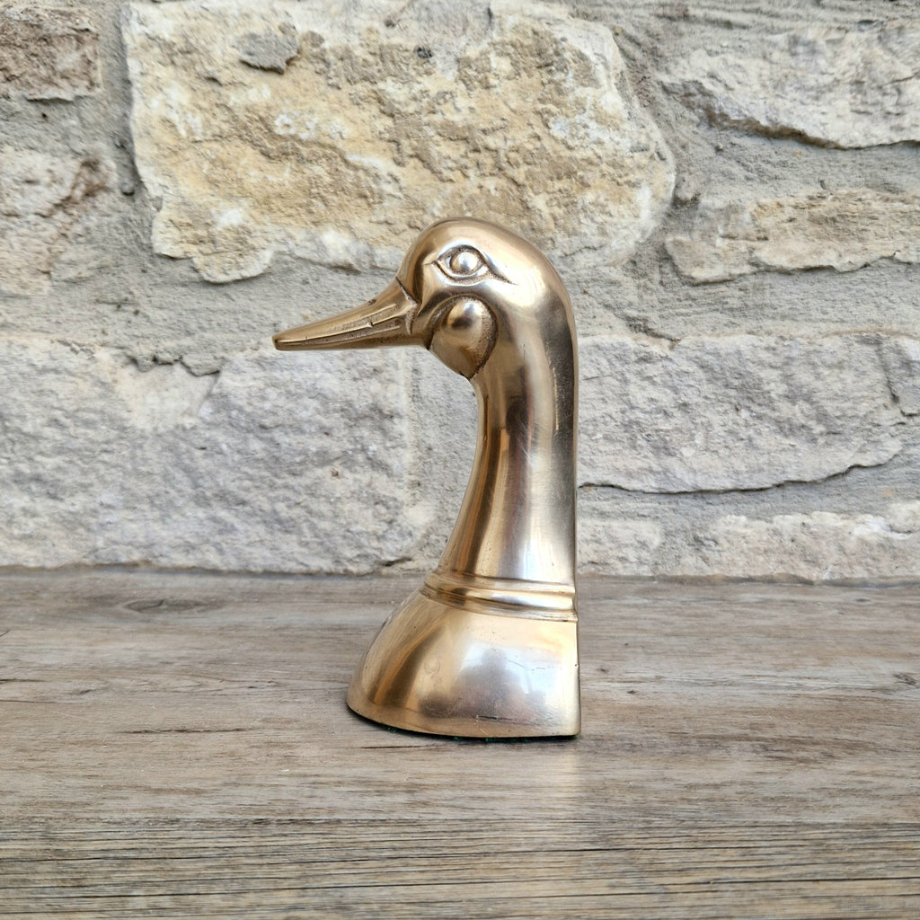 1950s Brass Duck Head Figurine Single Brass Duck Bookend Ornament