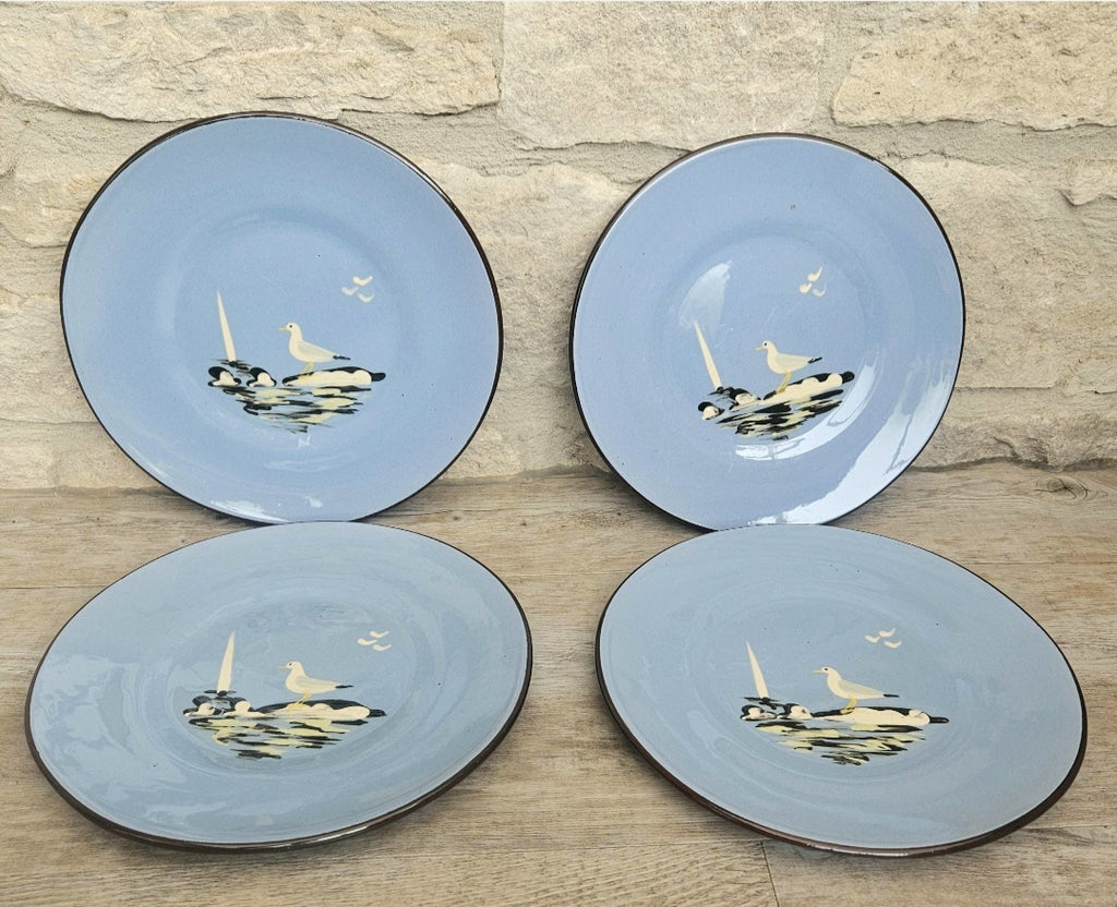 Vintage Seagull Plates Set of Four, Babacombe Pottery Devon England, coastal decor, collectible tableware 22cm Diameter