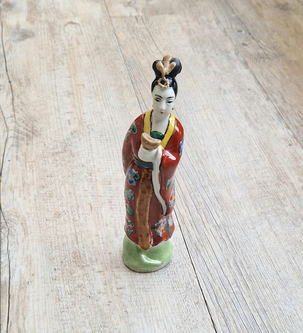 Antique Chinese Qing Hand-Painted Porcelain Figurine Statue Ho Hsien-Ku Daoist Immortal Maiden