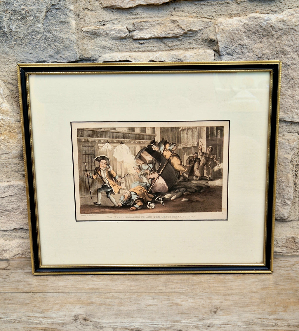 Thomas Rowlandson Lithograph Print 'The Party Breaking Up, And Quae Genus Breaking Down' Framed Wall Art