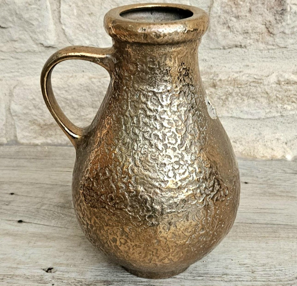 Vintage Large Gilded Bronze Vase with Handle Very Heavy 23cm Tall .Mid Century Bronze Ornate Vase Original Sticker Weighs nearly 3kg