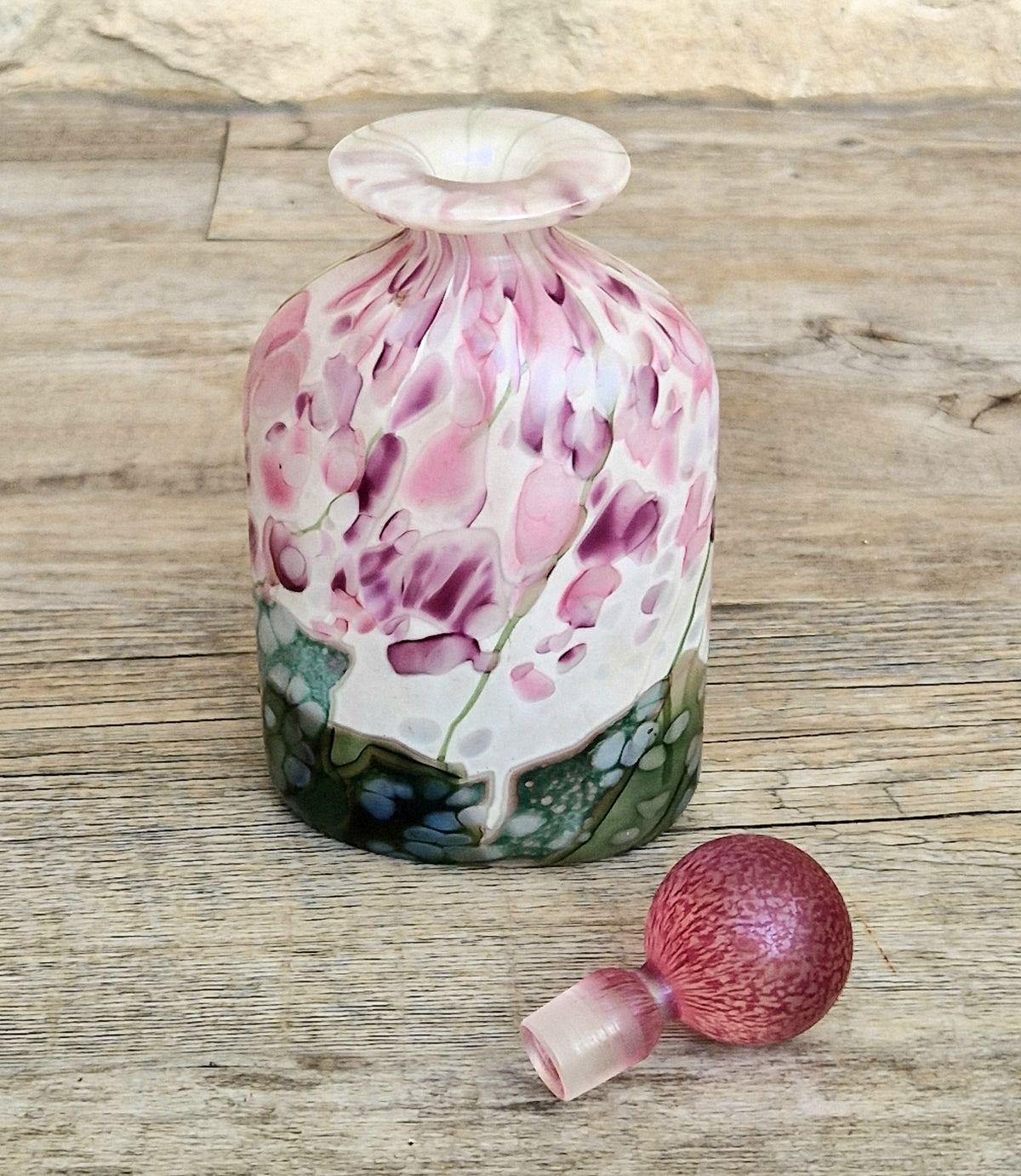 Isle Of Wight Glass Perfume Bottle, Lilac Flower Garden, Michael & Elizabeth Harris