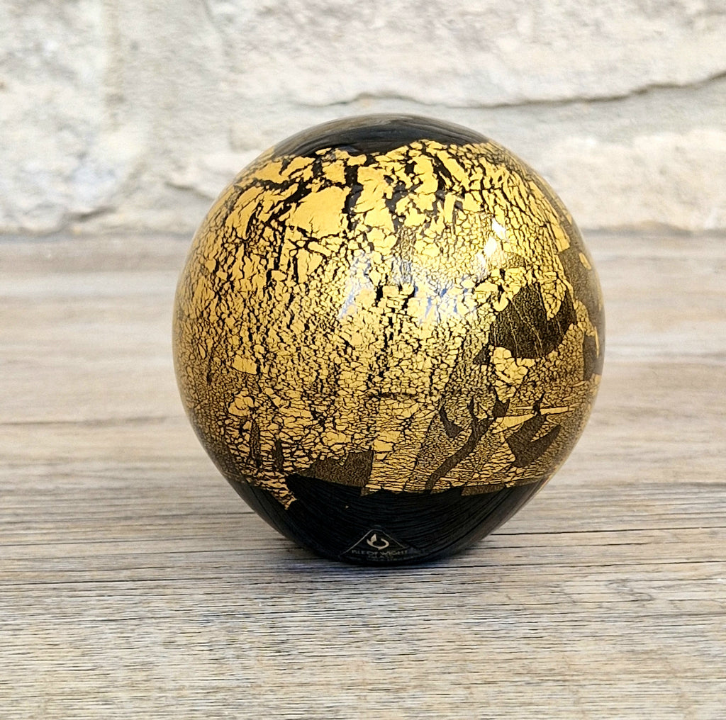 Isle of Wight Art Glass Black Azurene Ball Paperweight Michael Harris 1970s England