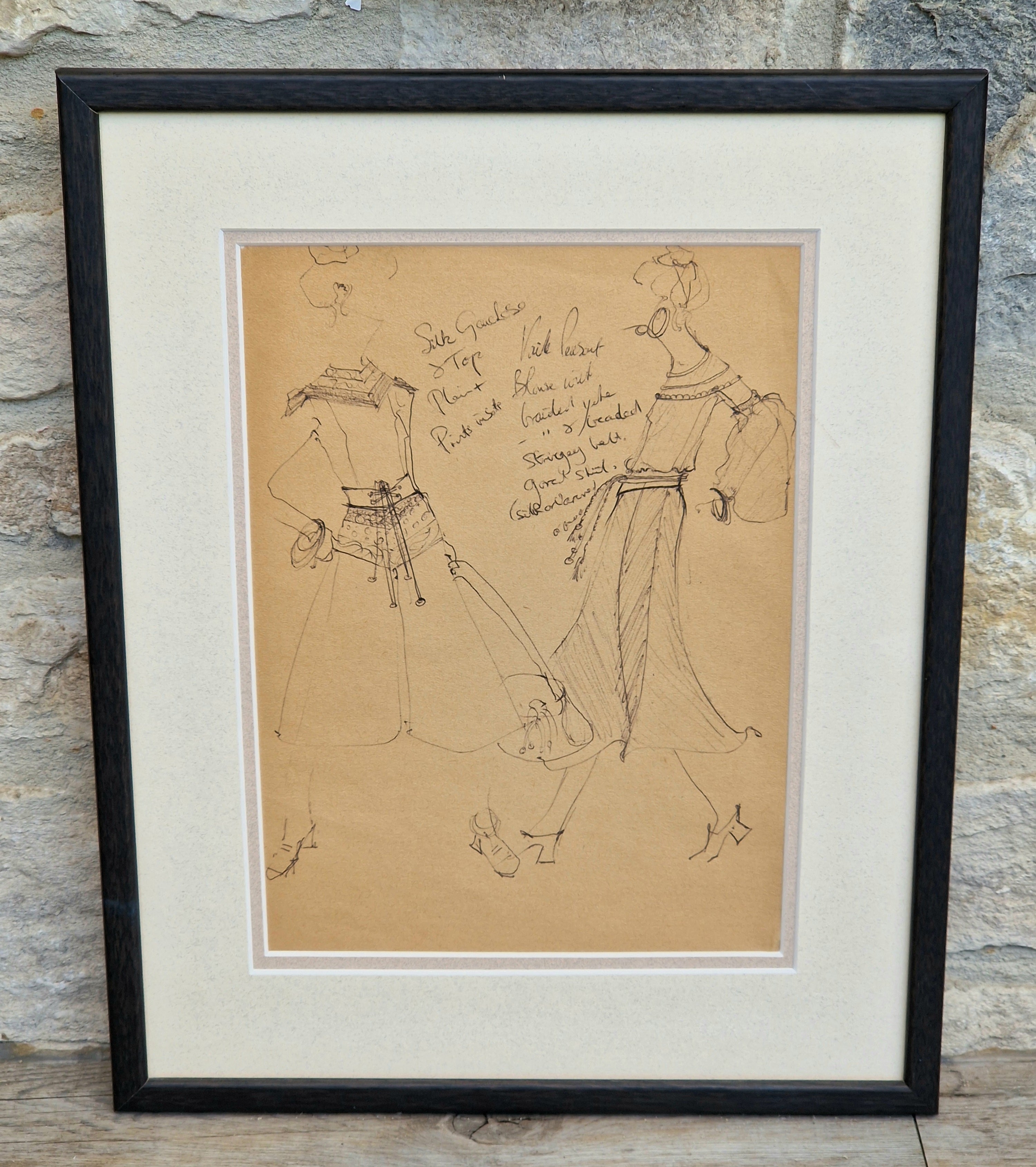 1970s Couture Fashion Drawings Double Framed Sketches Original Bill Gibb Style
