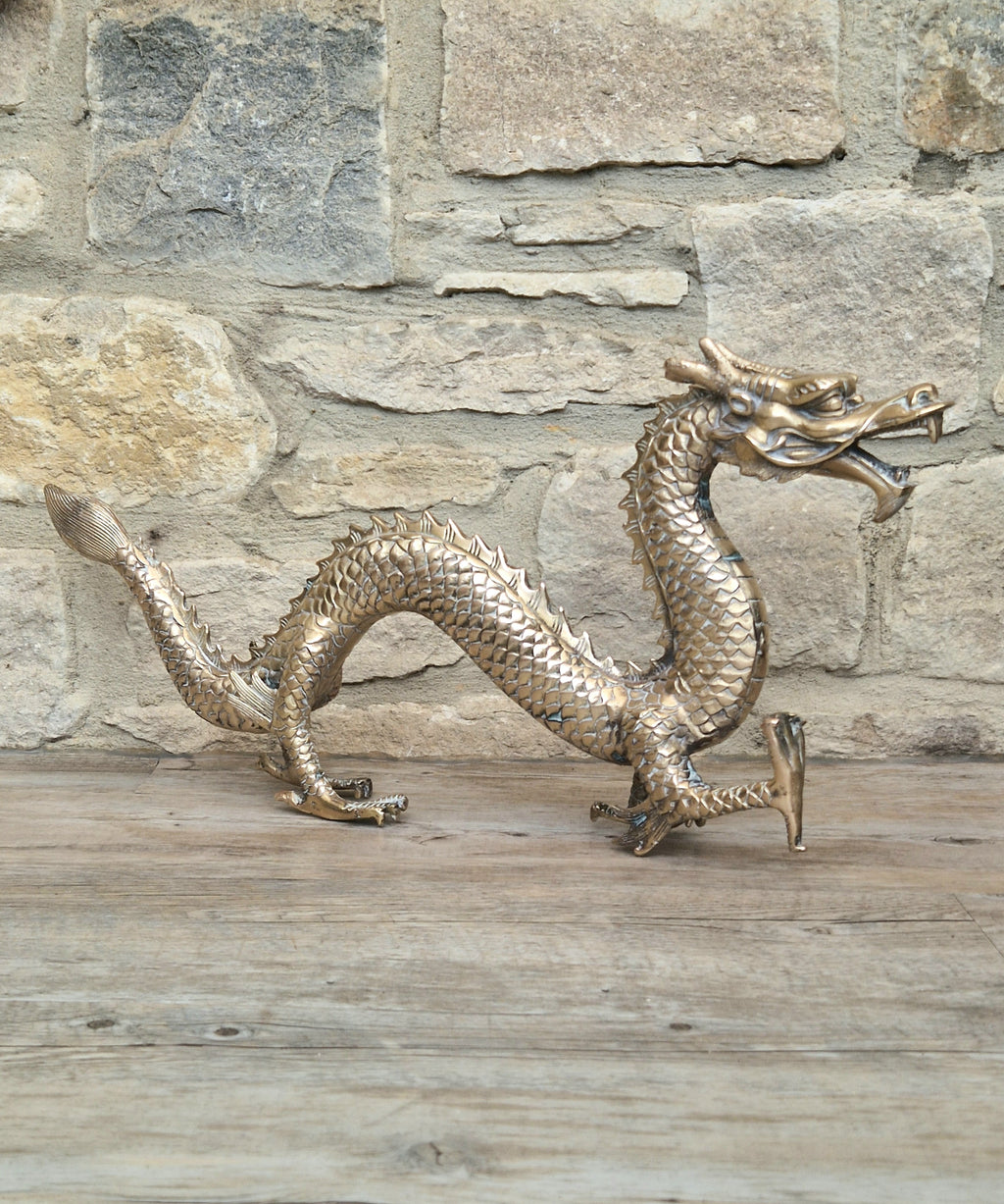 Mid Century High Quality Large Sand-Cast Brass Heavy Chinese Mythical Dragon Figure 51cm