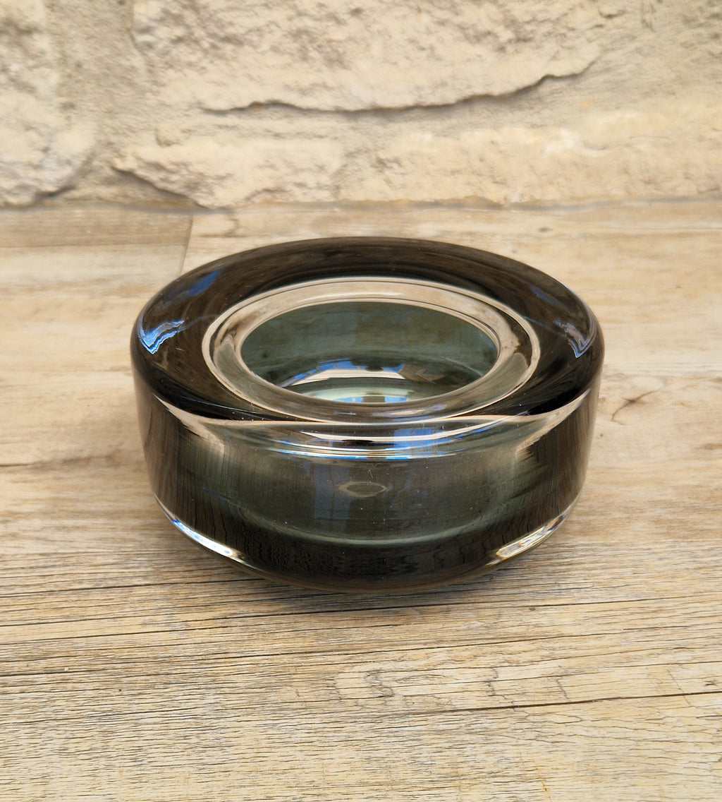 Per Lutken For Holmegaard 'Flying Saucer' Bowl MCM Smoke Blue Danish Art Glass 1960's