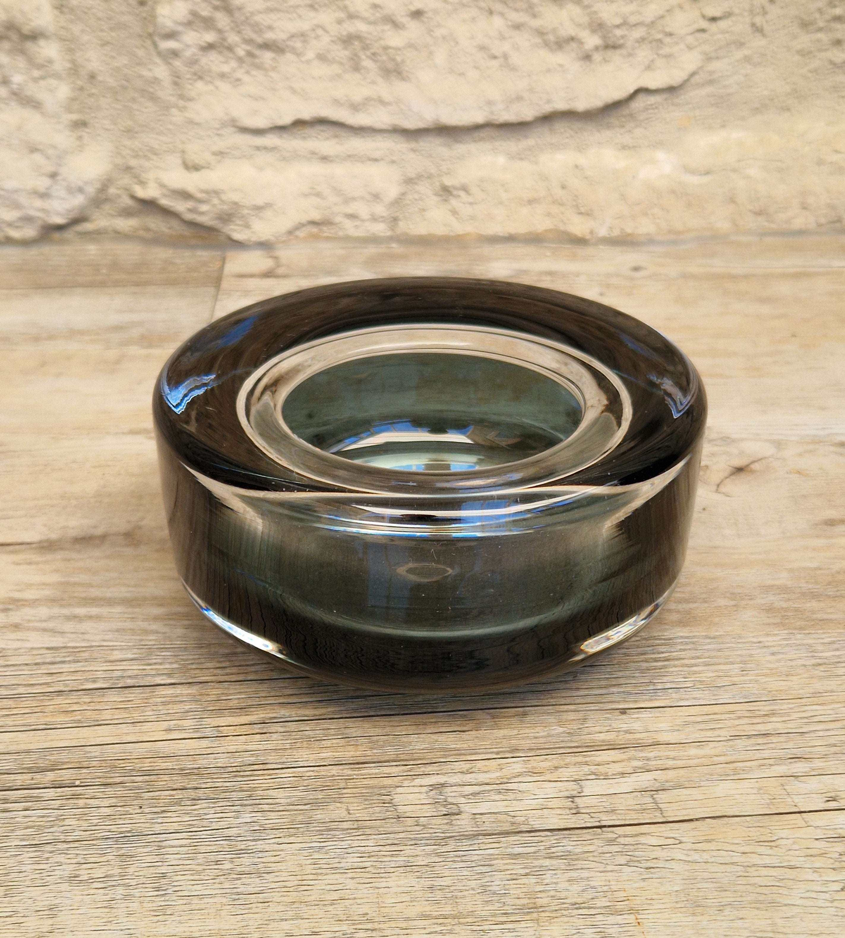 Per Lutken For Holmegaard 'Flying Saucer' Bowl MCM Smoke Blue Danish Art Glass 1960's