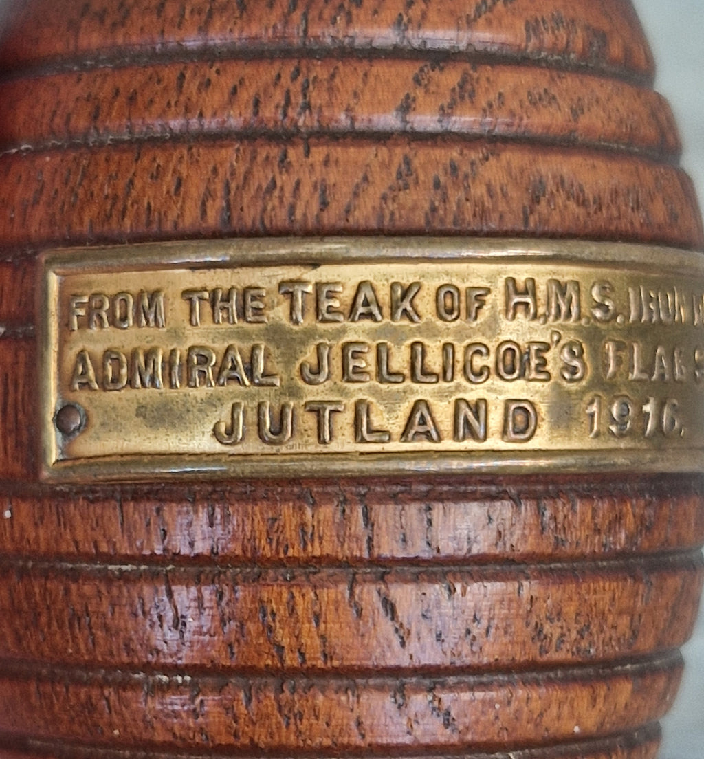 HMS Iron Duke Teak Barrel WWI Battle of Jutland Maritime Relic Admiral Jellicoe Flagship Souvenir Treen Match Holder Vesta
