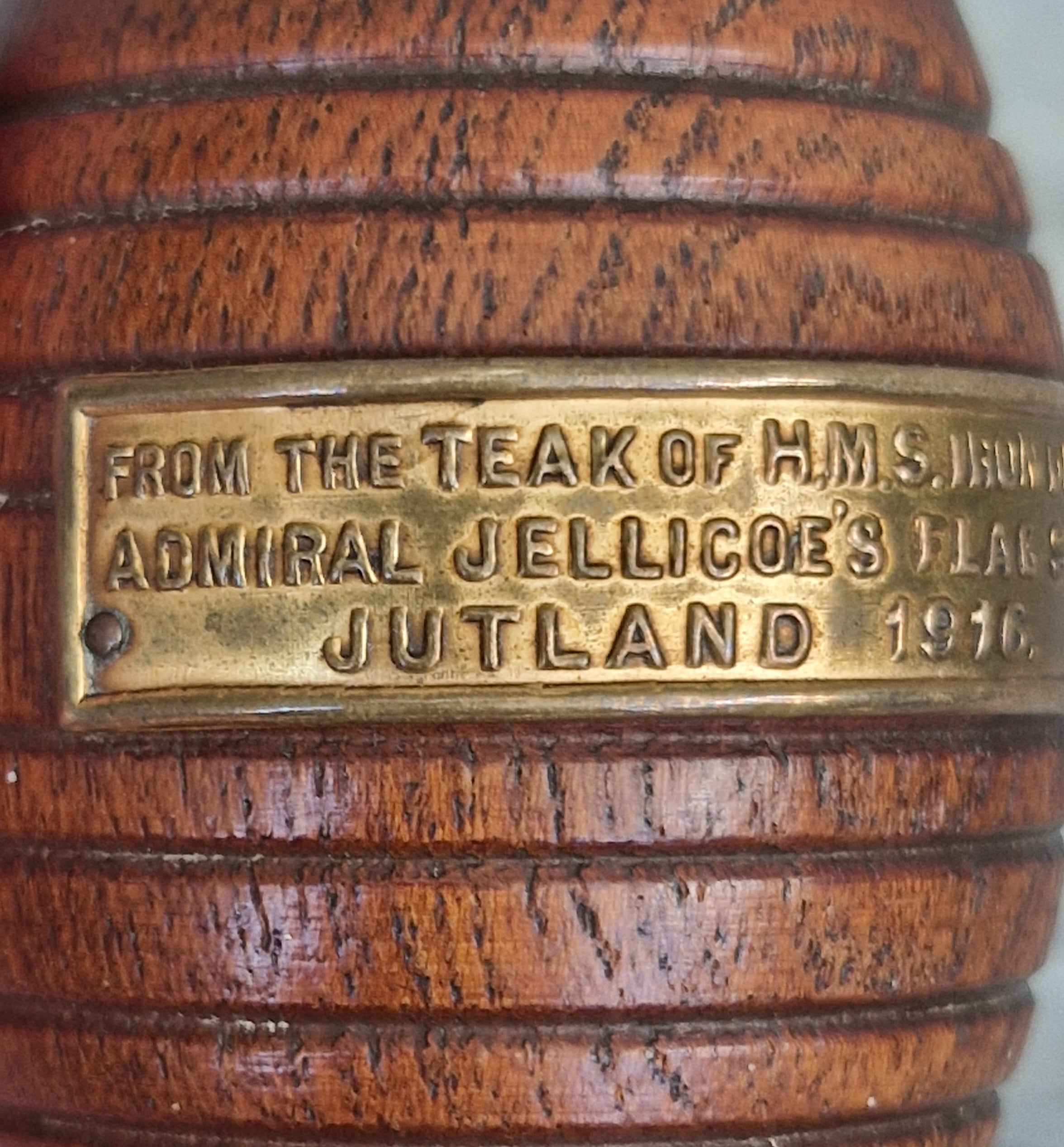 HMS Iron Duke Teak Barrel WWI Battle of Jutland Maritime Relic Admiral Jellicoe Flagship Souvenir Treen Match Holder Vesta