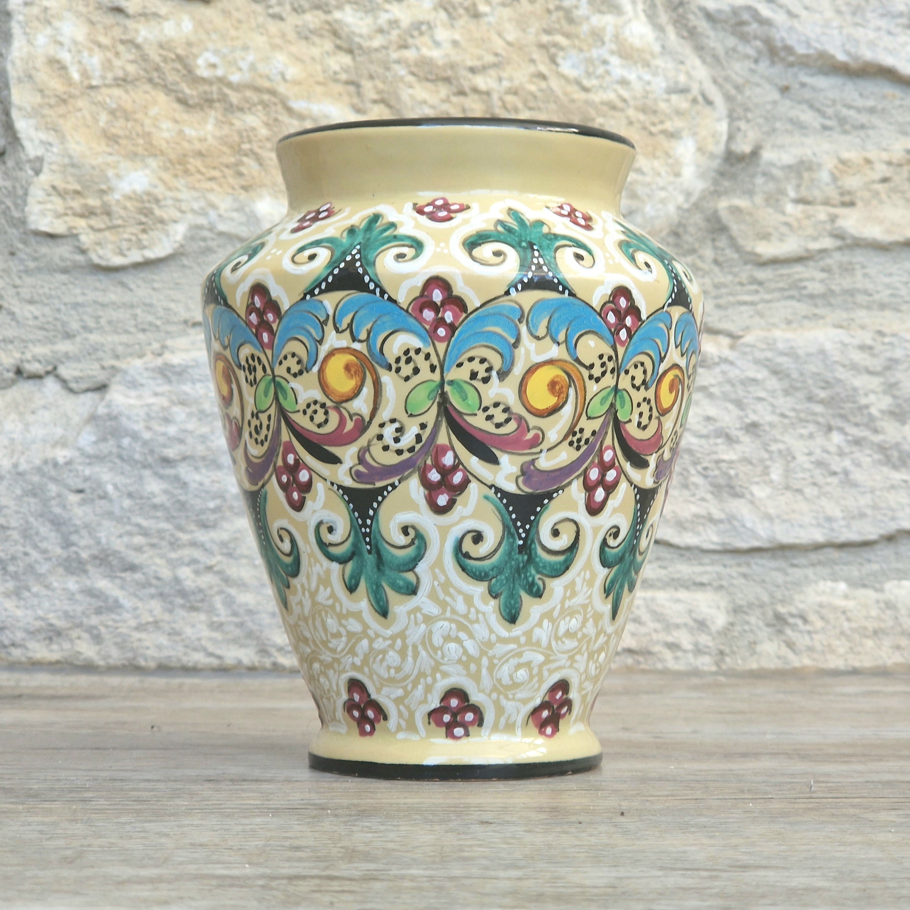 Vintage Molaroni Pesaro Italian Majolica 15cm Grotesque Baluster Vase