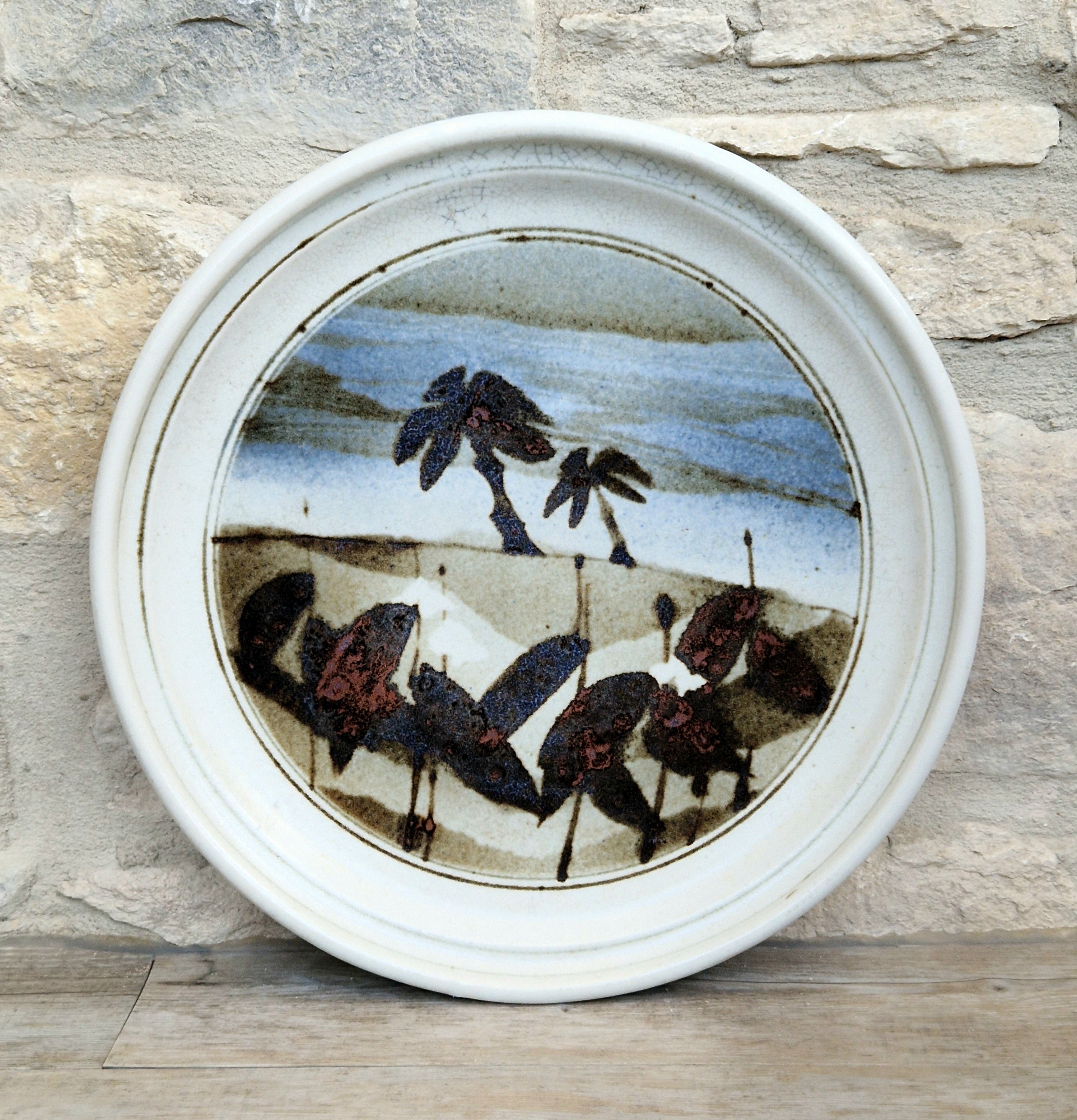 Ian Pirie Studio Pottery Diptych Wall Plaques Night & Day Vintage Scottish Ceramic Landscape Chargers