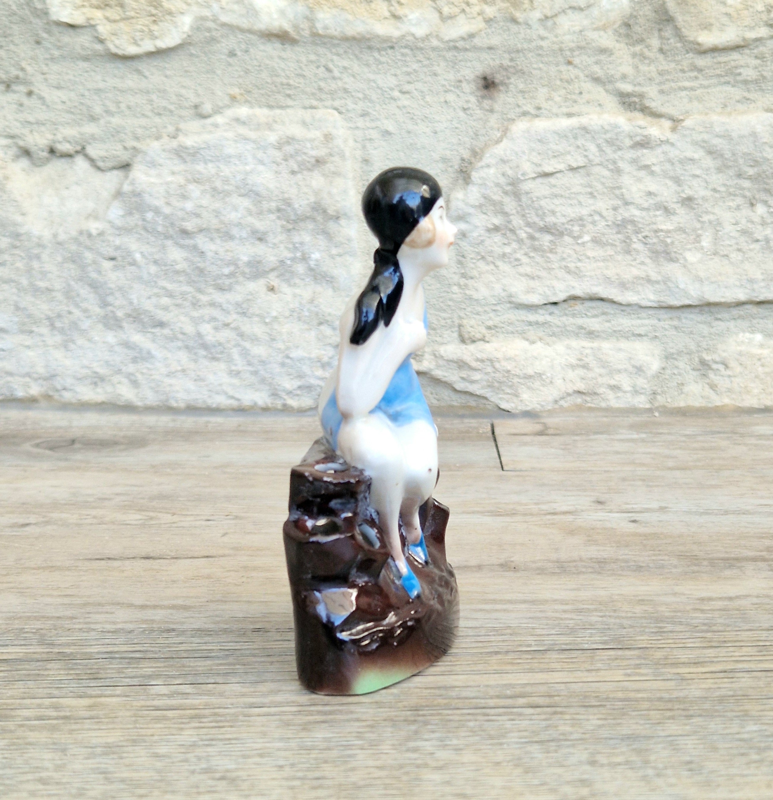 Art Deco Flapper Girl Bathing Belle Figure Ornament Ceramic Hat Pin Holder Continental 1930's
