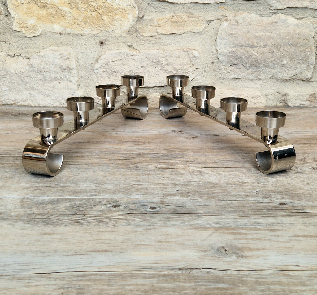 Pair MCM Futurist Chromed Stainless Steel Candle Holders Multi Candelabra Tealight Holders