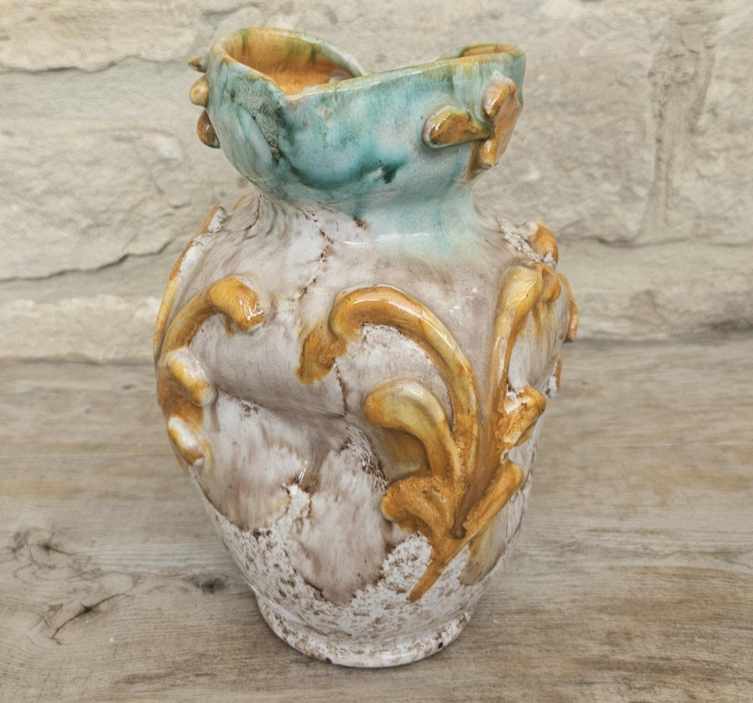 Vintage Majolica Vase Mid-Century Italian Earthenware, 19cm Decorative Pitcher