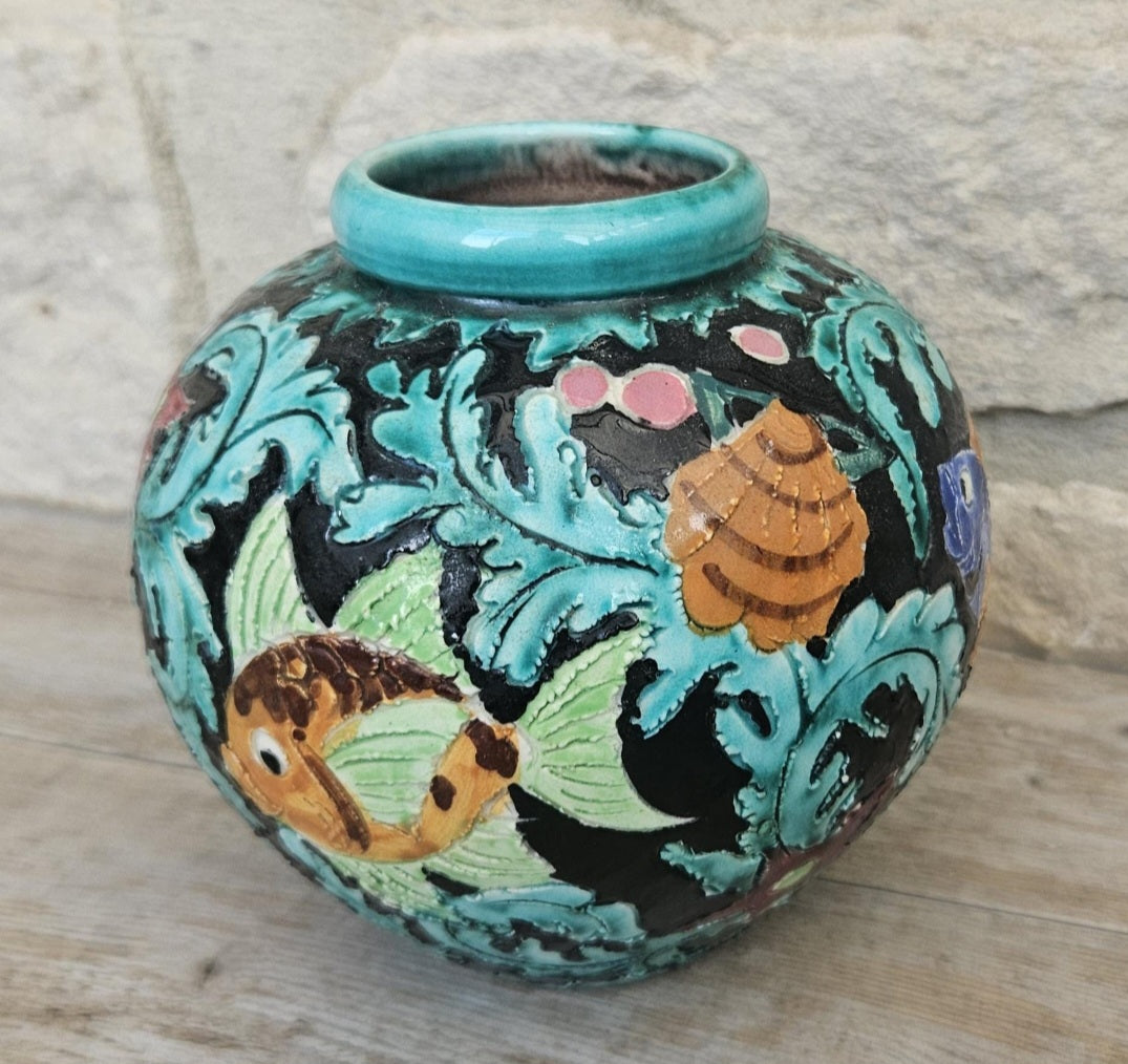 Midcentury Fish Art Vase Colourful Cerart Monaco Marine Decor 12cm Tall