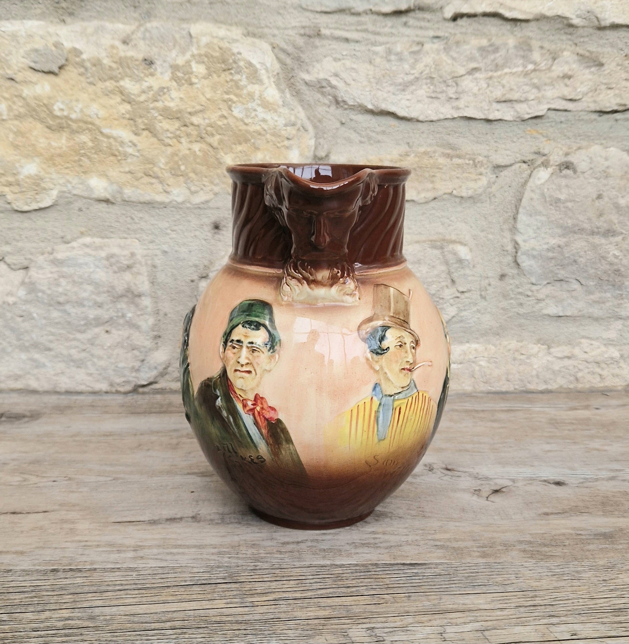 Royal Doulton Charles Dickens Pitcher: Antique Raised Relief Ceramic Jug Made in England