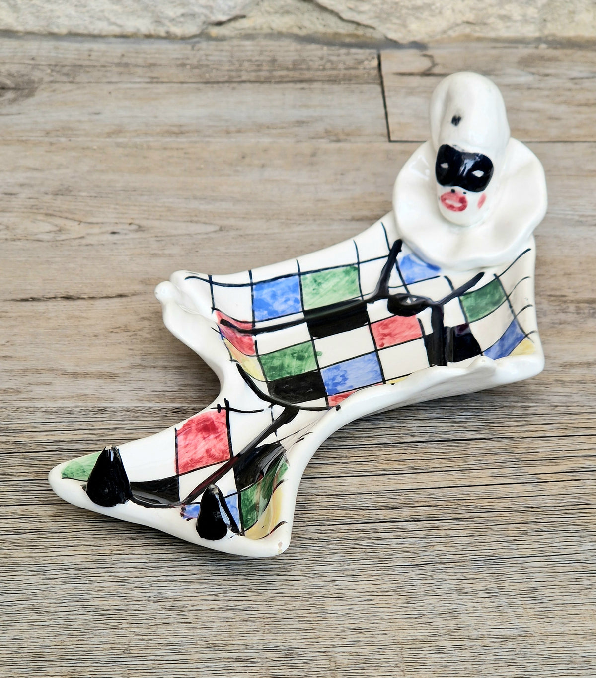 Vintage 1950s Italian Ceramic Harlequin Trinket Dish For.Reg.an Milvia Scarpa Style Catchall Plate Commedia dell Arte Pottery