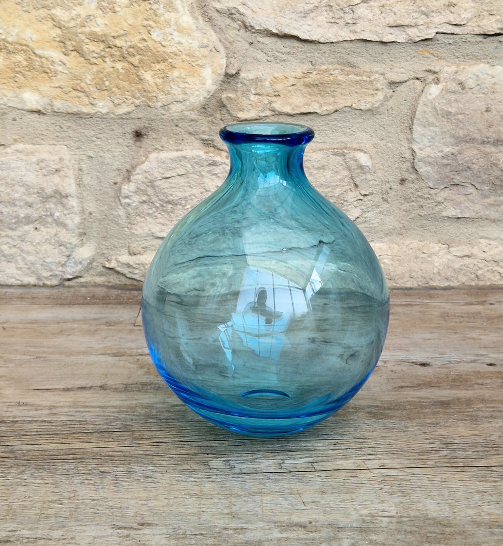 Mid-Century Kingfisher Blue Dartington Glass Mould Blown Globe Vase 17cm Rare