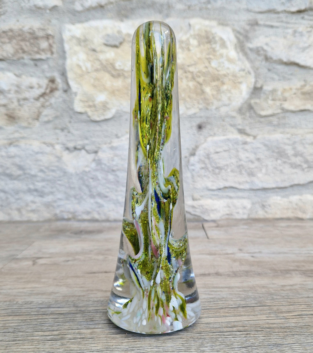 Devil's Fire Tower Green Art Glass Obelisk Paperweight 18.4cm 19th Century