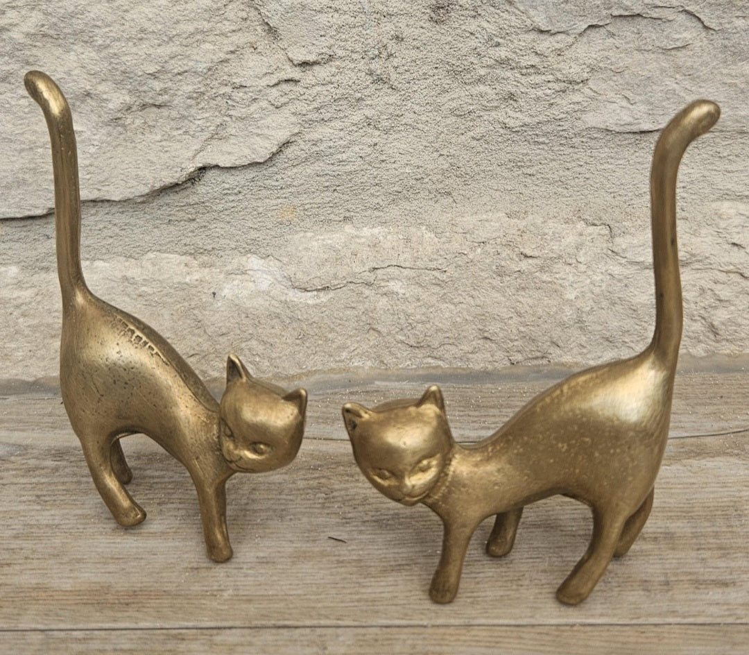 Mid-Century Solid Brass Cat Figurines: Pair of Cat Ornaments