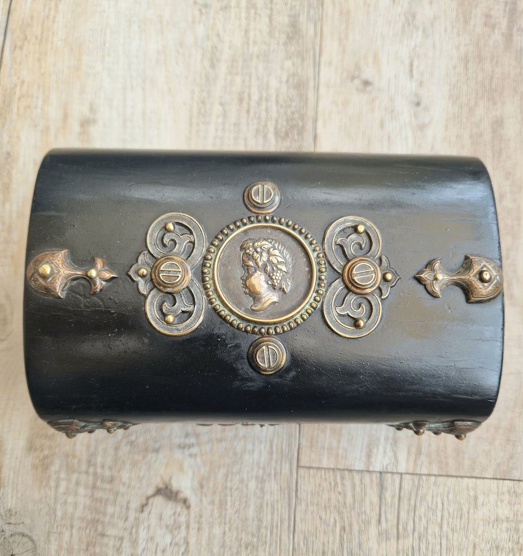 Antique Napoleon 111 Ebonised Neo-Classical Bronze Cameo Dome Top Trinket Jewellery Casket c.1852-1870