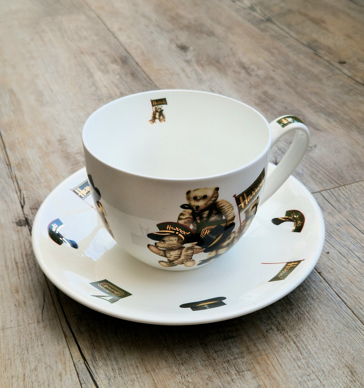 Vintage Harrods Knightsbridge London Bear Bone China Extra Large Breakfast Cup & Saucer 1 Pint