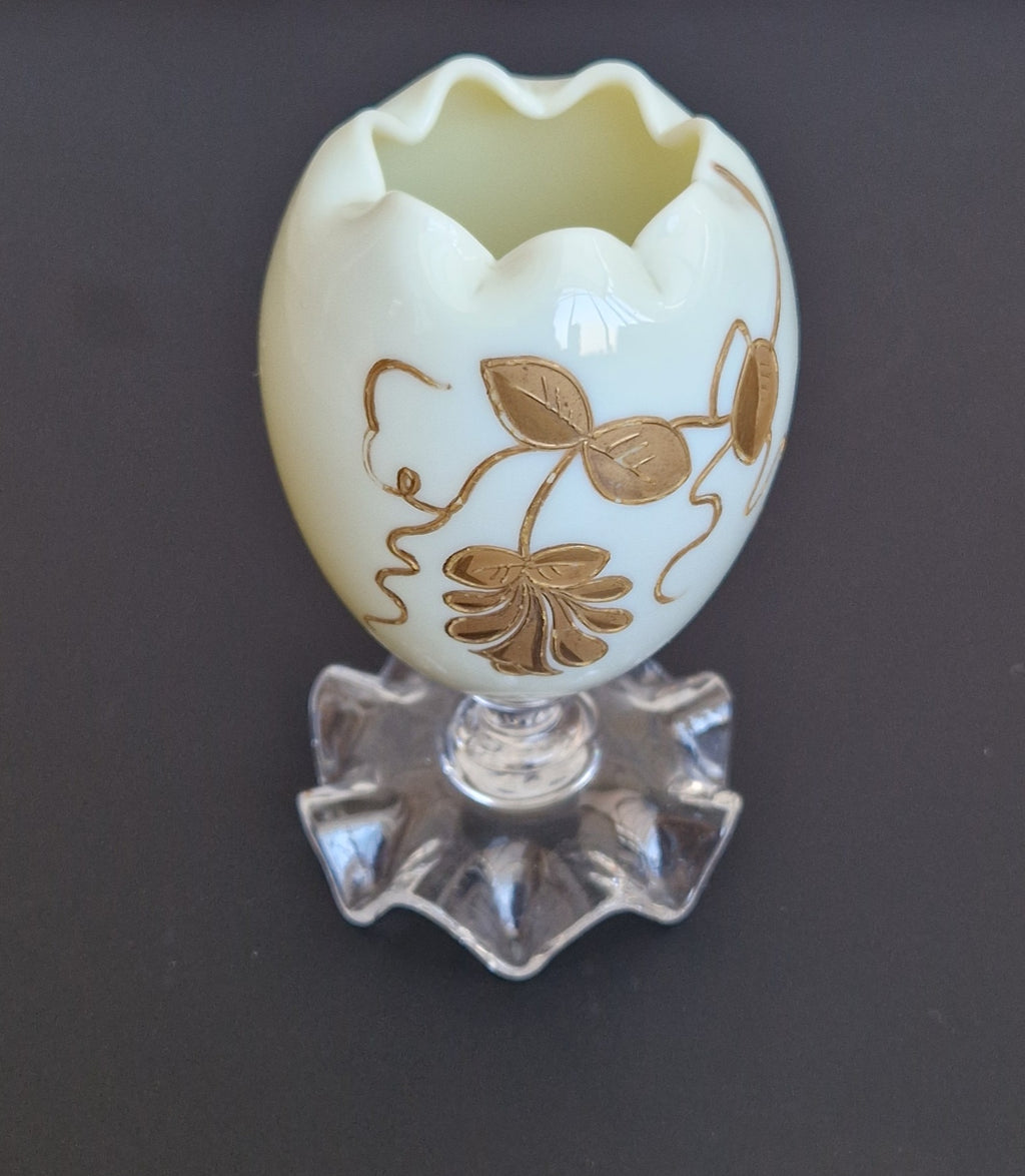Thomas Webb & Sons Egg-Shaped Gilded Opaline Glass Posy Vase c.1880