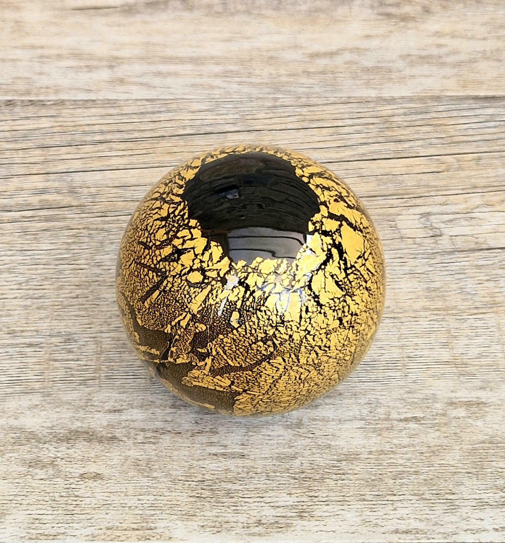 Isle of Wight Art Glass Black Azurene Ball Paperweight Michael Harris 1970s England