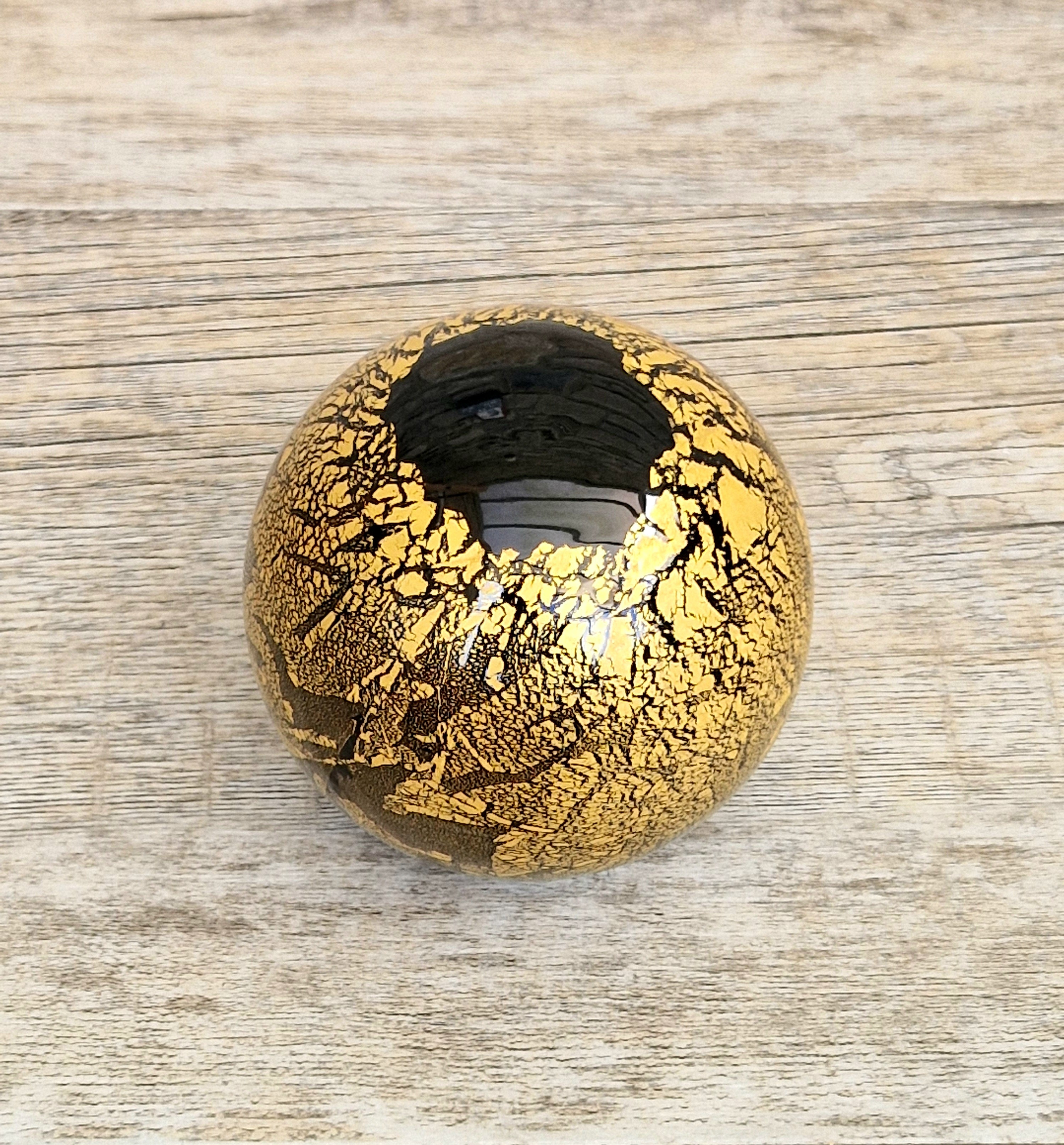 Isle of Wight Art Glass Black Azurene Ball Paperweight Michael Harris 1970s England