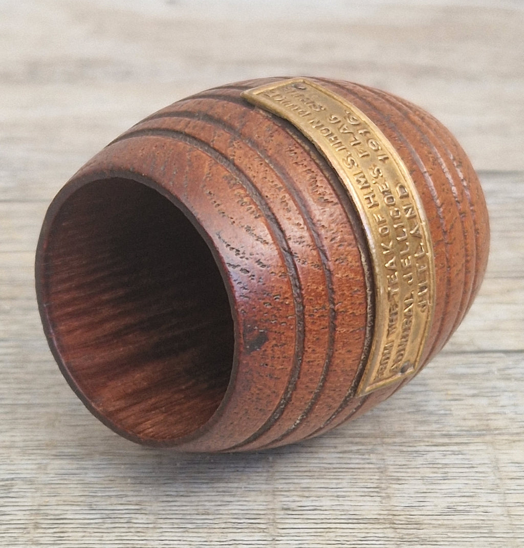 HMS Iron Duke Teak Barrel WWI Battle of Jutland Maritime Relic Admiral Jellicoe Flagship Souvenir Treen Match Holder Vesta