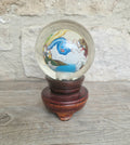 Vintage Chinese Reverse Painted Dragon & Pheonix Crystal Glass Ball Mounted Plinth
