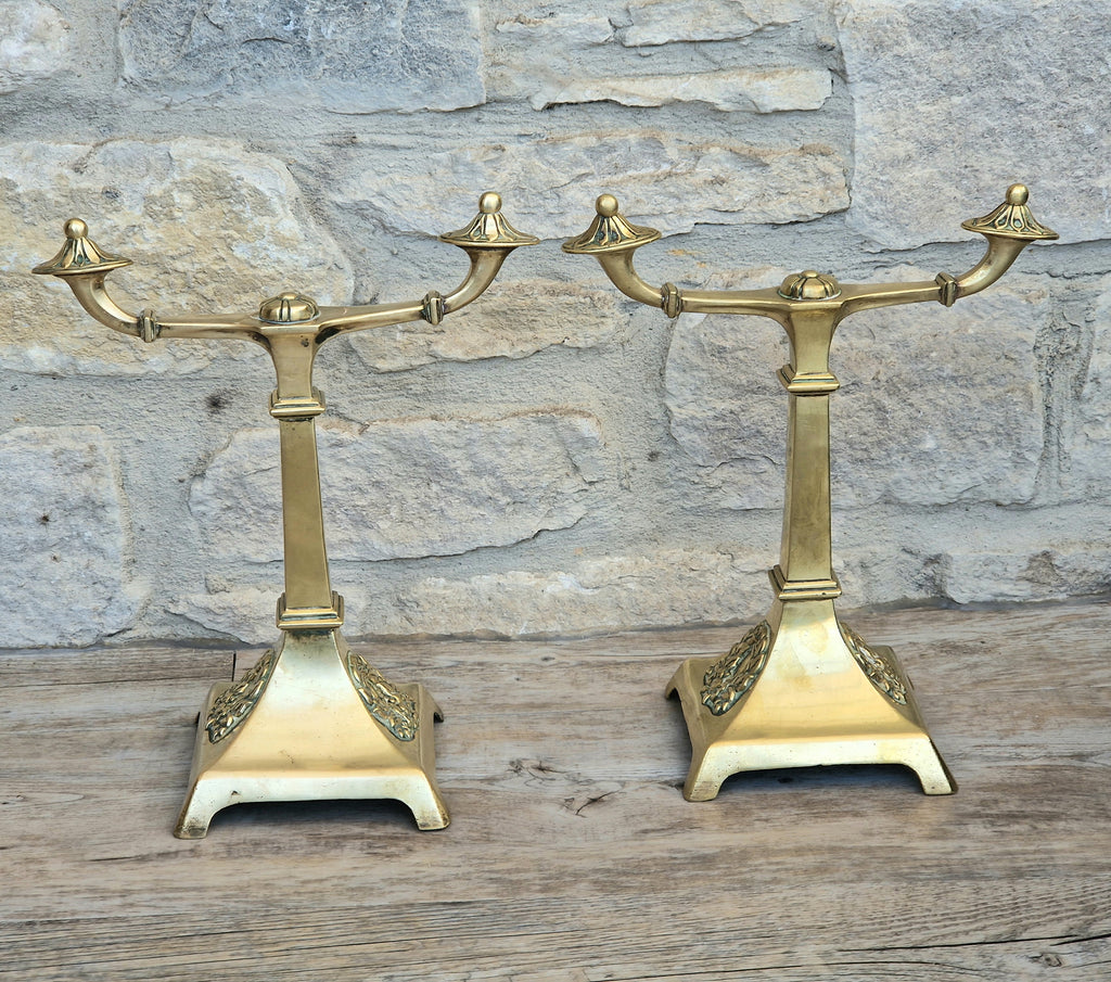 Louis XVI Revival Cast Brass Andirons Fire Dogs Wreath Relief Decoration Pair (c.1870–1900)