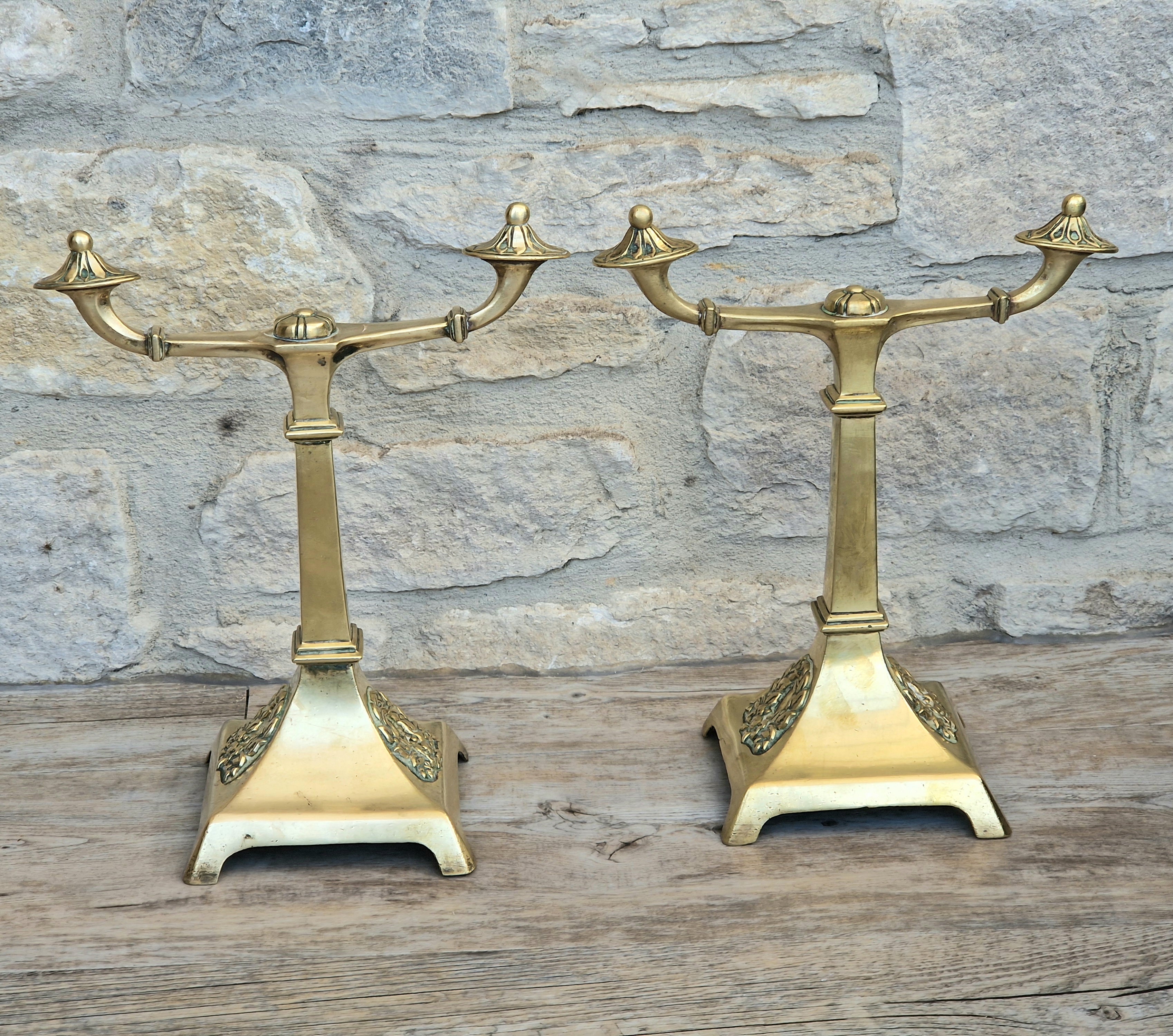 Louis XVI Revival Cast Brass Andirons Fire Dogs Wreath Relief Decoration Pair (c.1870–1900)