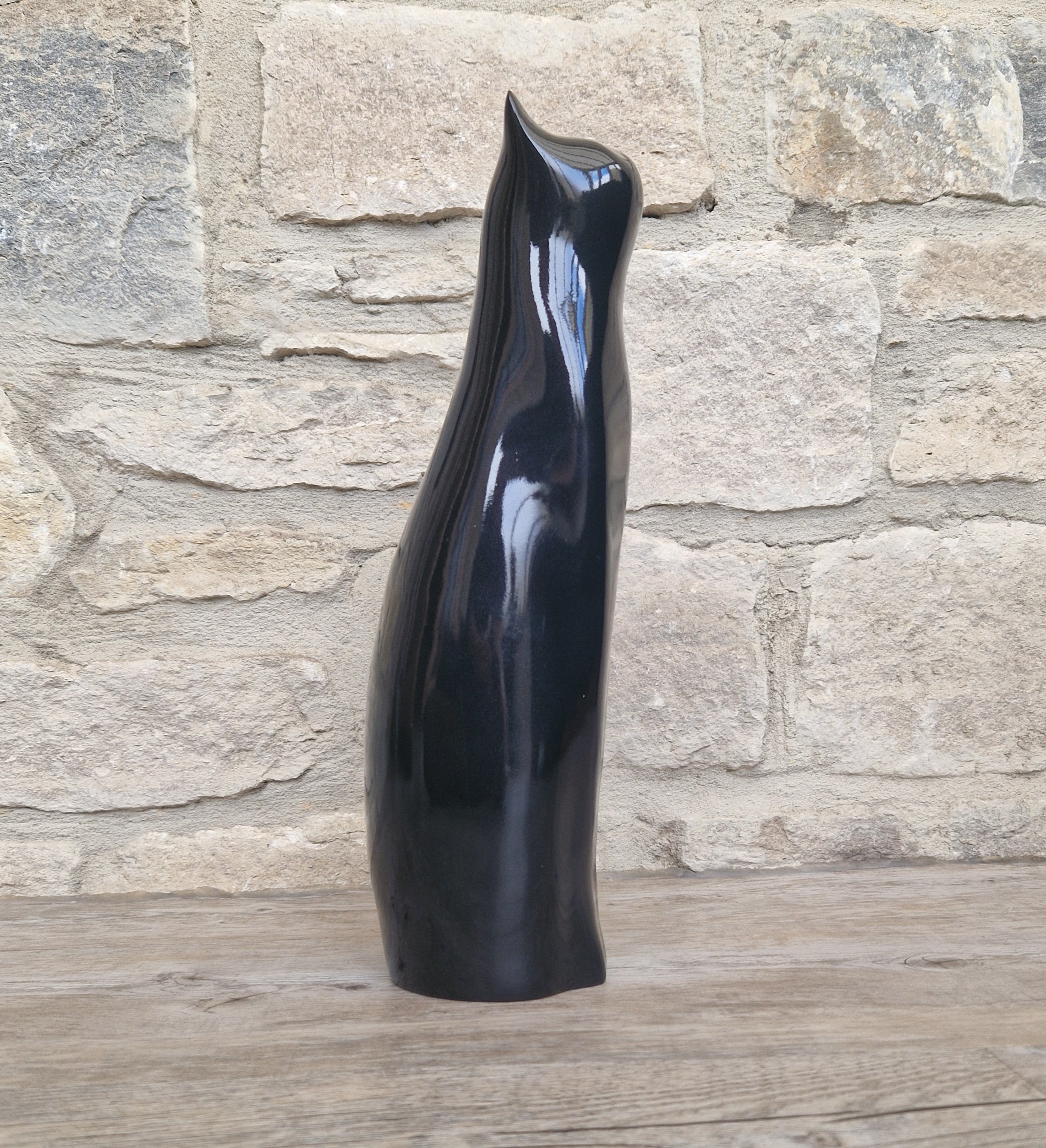 Perry Lancaster Artforum Sitting Cat Gloss Black Heavy Resin Figure Vintage 32cm