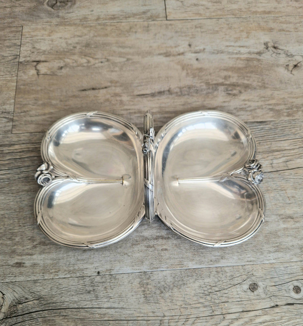Antique Tray Christofle Gallia Silver Plated Handled Serving Tray Art nouveau Rose Design Made in France