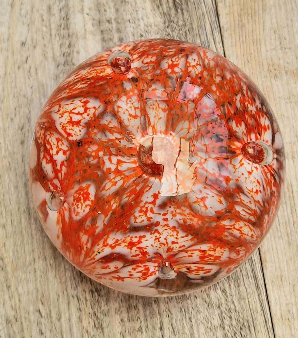 Vintage Rare Liskeard Glass Cornwall Orange & White Bubble Sphere Paperweight 1975